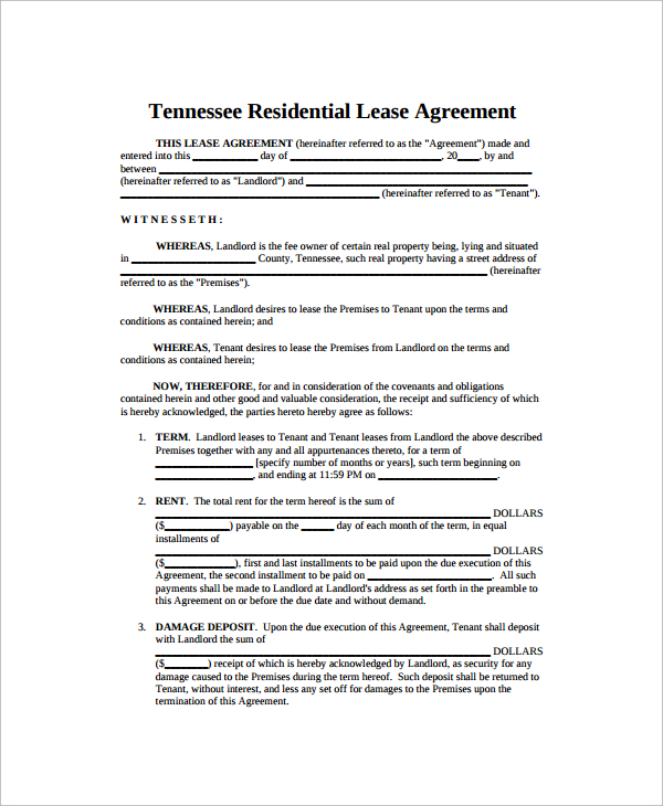 blank residential lease agreement