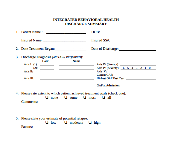 Pediatric Discharge Summary Templates At