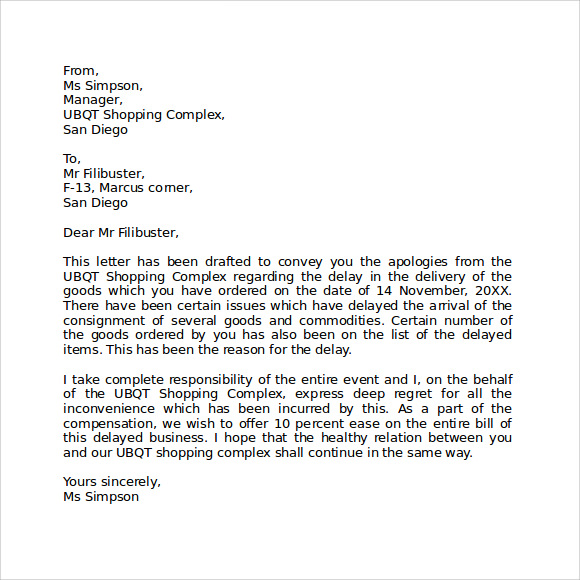 Sample Letter Of Apology For Late Payment