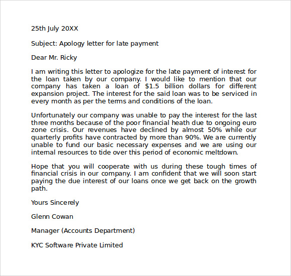 format letter payment late for Sample Download Being Letter Apology  8 Late for Free