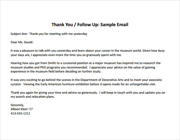 Thank You For Meeting Email Template