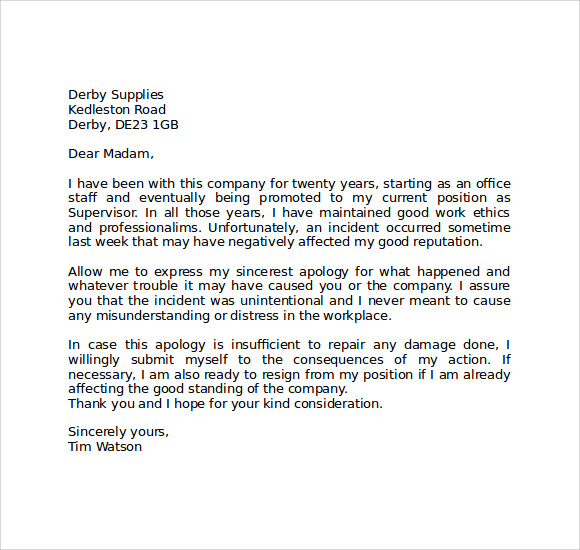 Sample Apology Letter To Boss For Mistake Pdf