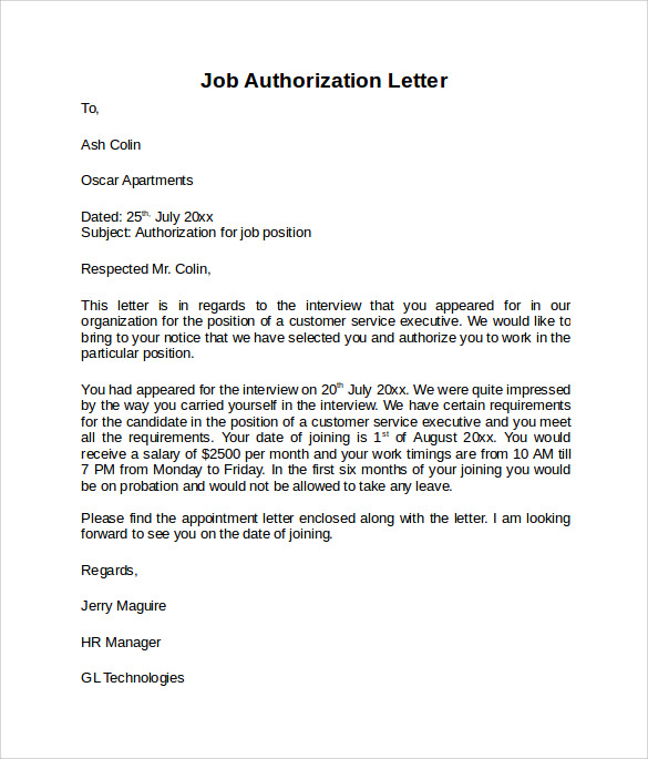 job letter of authorization