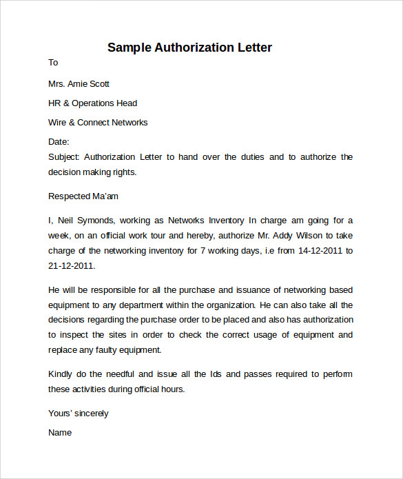 sample letter of authorization