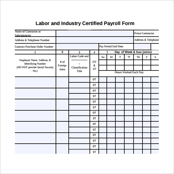 FREE 8+ Sample Certified Payroll Forms in PDF