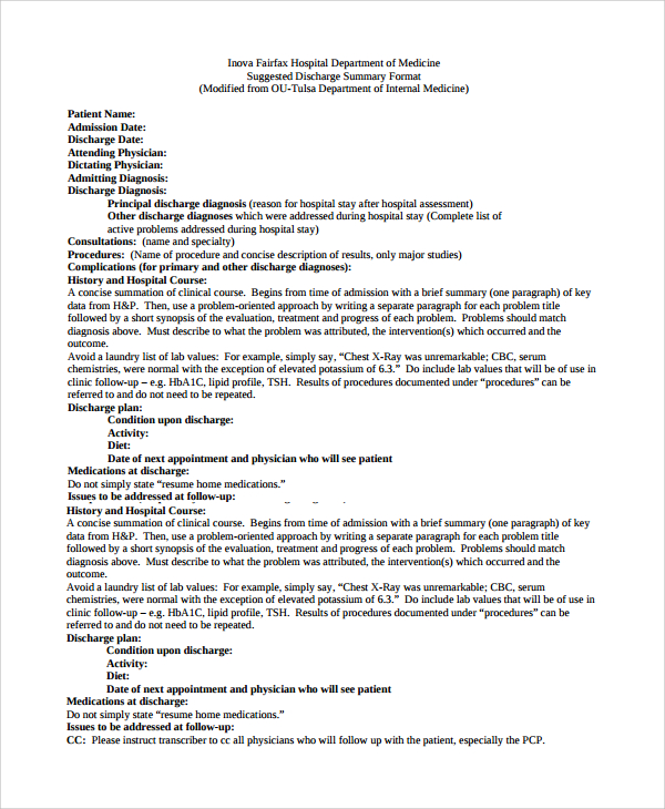 14+ Discharge Summary Samples Sample Templates