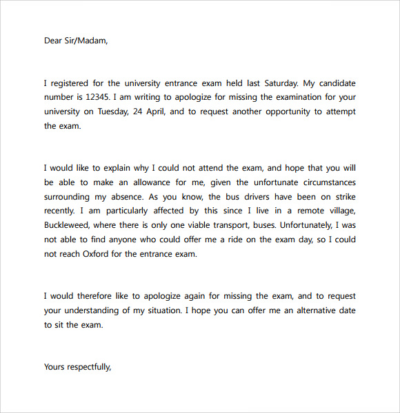 Apology Letter For Absence