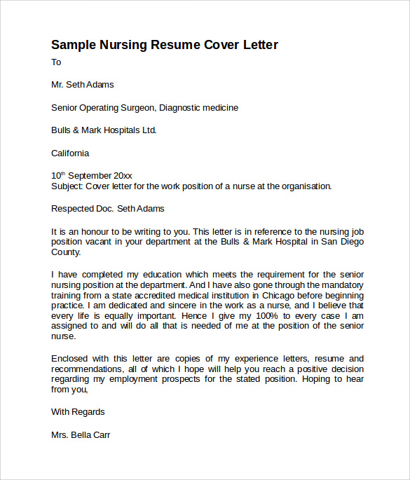 Free 7 Sample Nursing Cover Letter Templates In Pdf