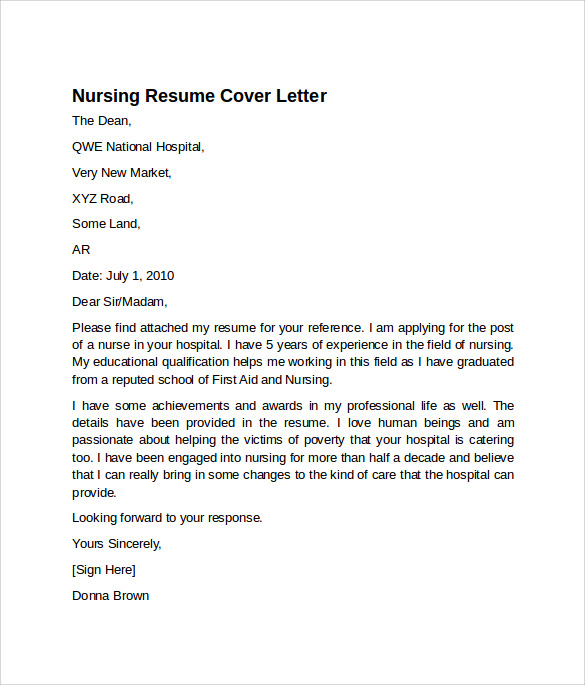 FREE 7 Sample Nursing Cover Letter Templates In PDF