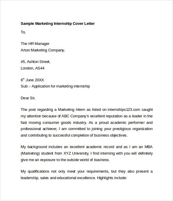 Mba marketing job cover letter