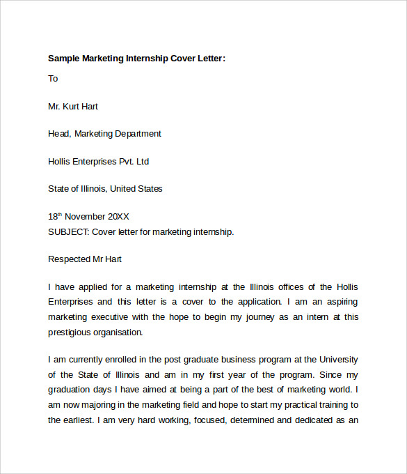 Internship Cover Letter Marketing