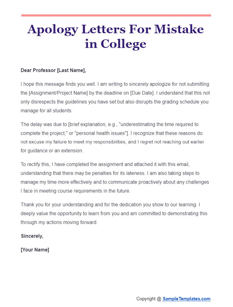 apology letters for mistake in college