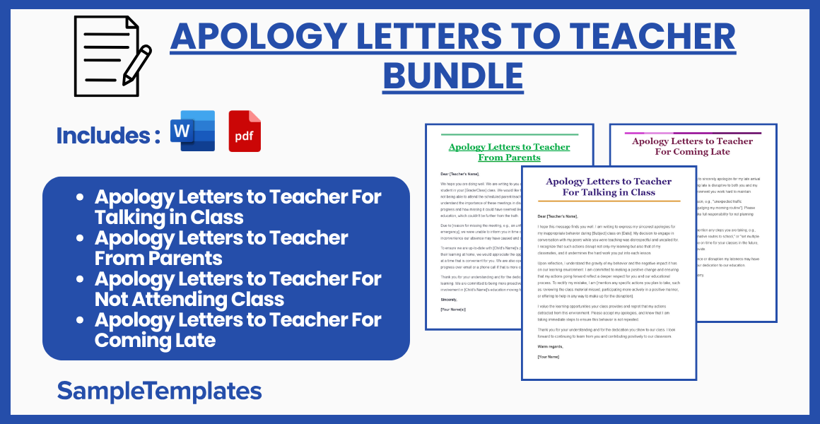 apology letters to teacher bundle