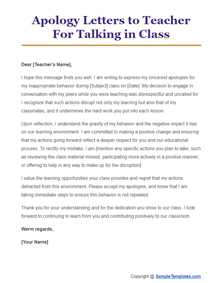 apology letters to teacher for talking in class