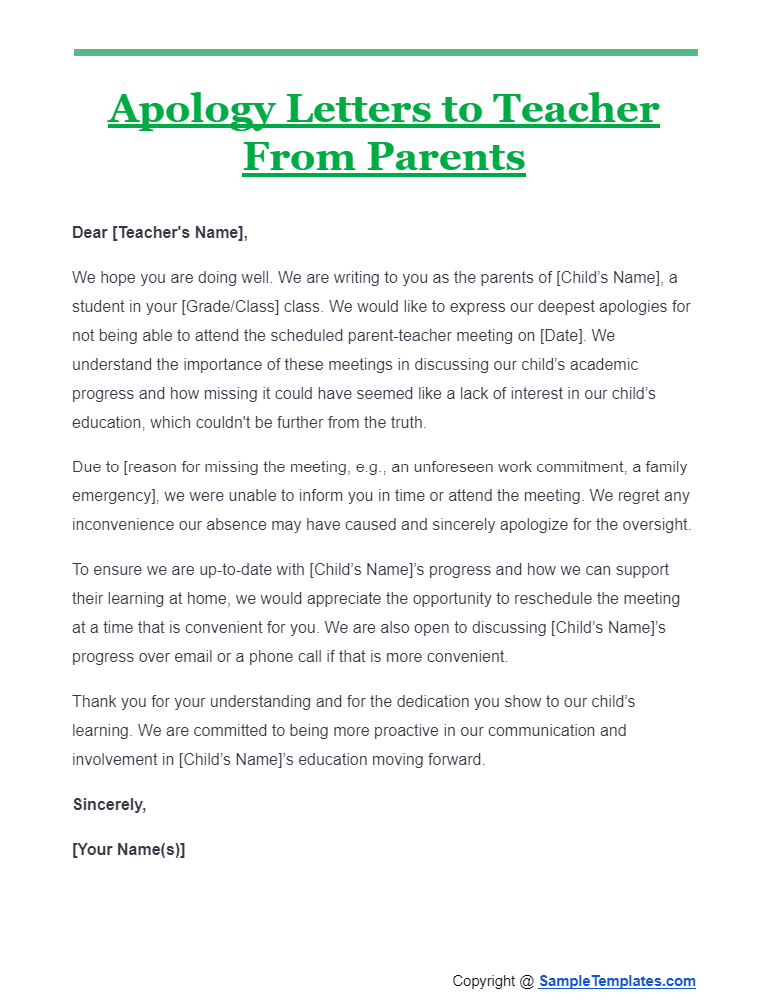apology letters to teacher from parents