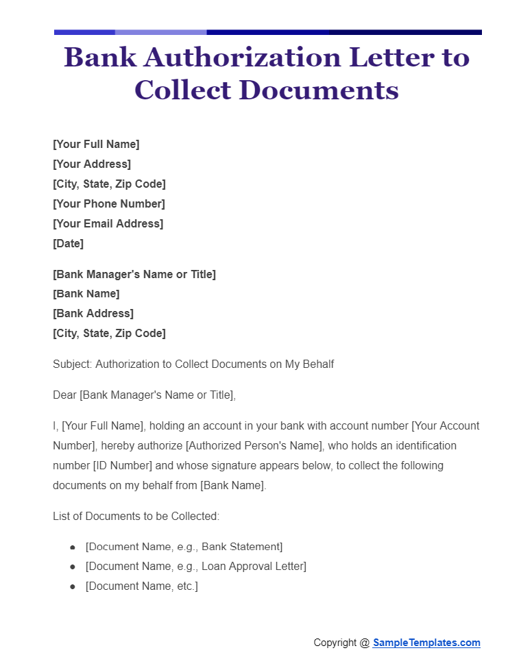 bank authorization letter to collect documents