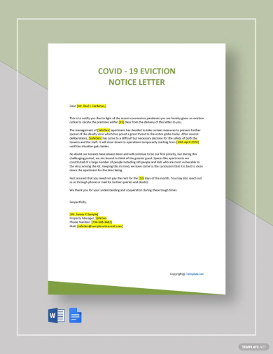covid 19 eviction notice letter template