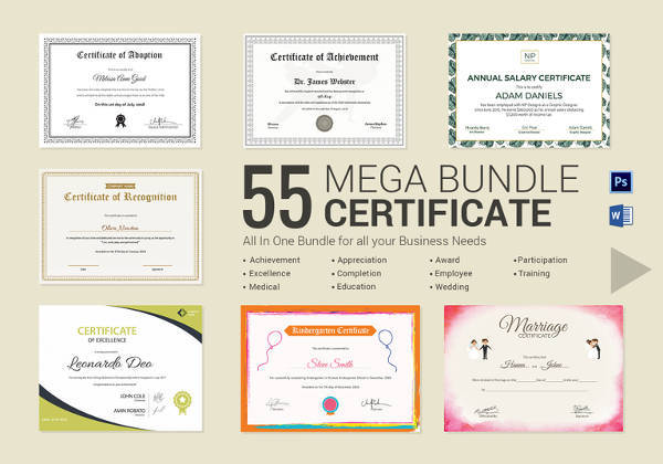 certificate packages in psd word