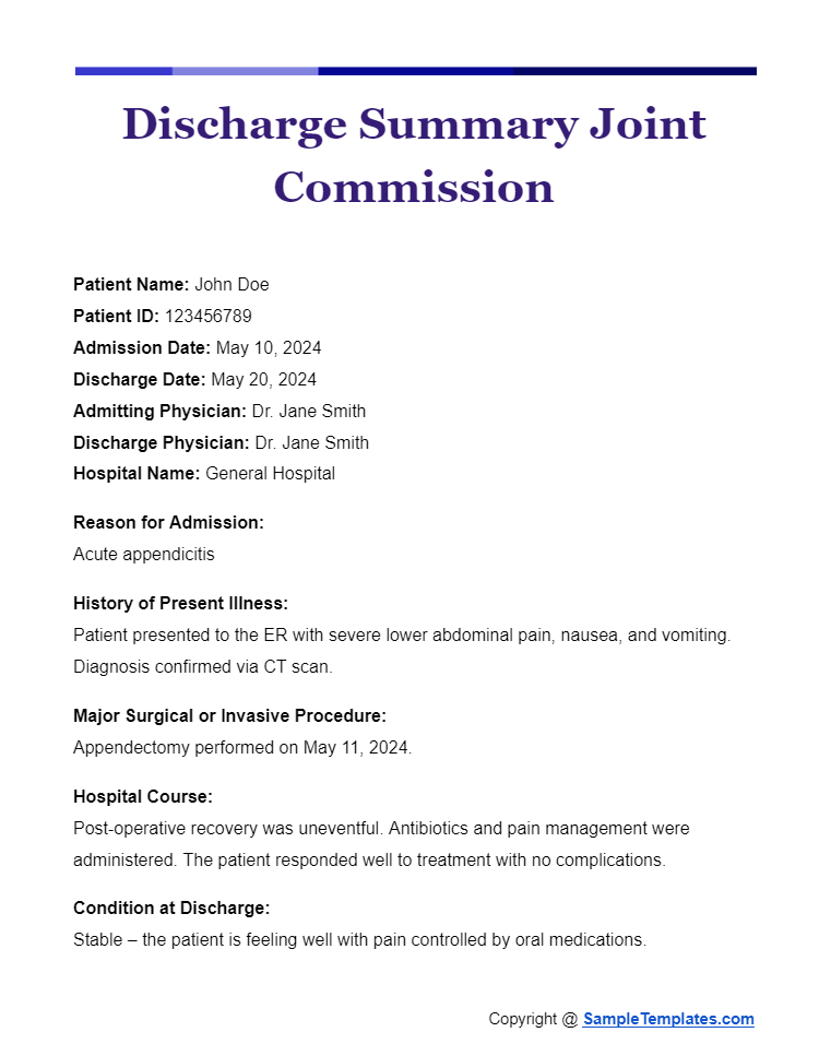 discharge summary joint commission