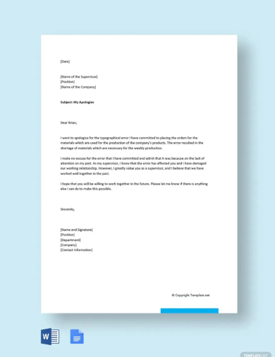free apology letter for mistake in work template