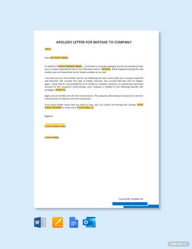 free apology letter for mistake to company template