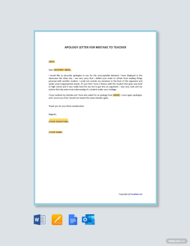 free apology letter for mistake to teacher template