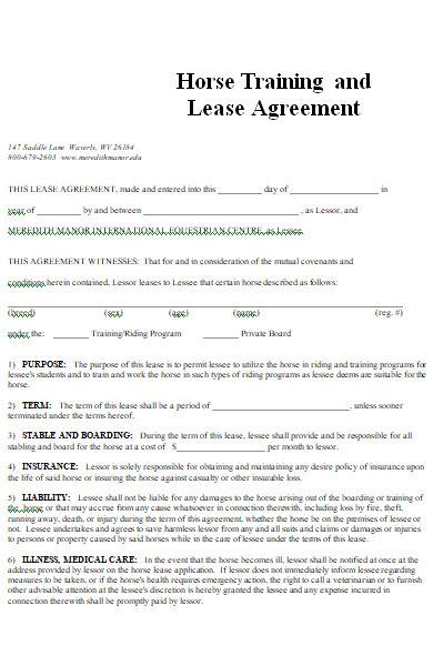 free 8 sample horse lease agreement templates in pdf ms