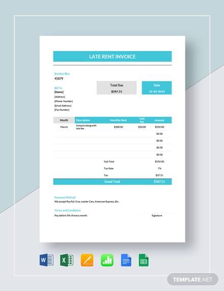 late rent invoice template