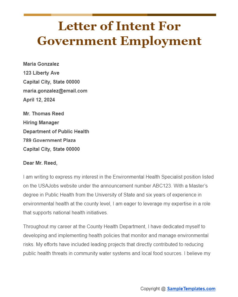 letter of intent for government employment