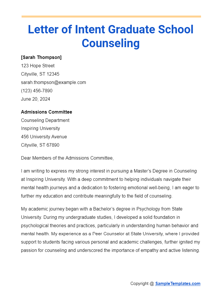 letter of intent graduate school counseling