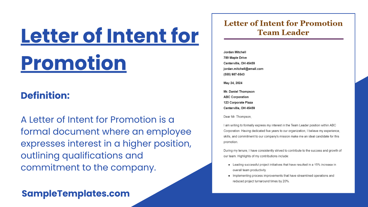Letter of Intent for Promotion