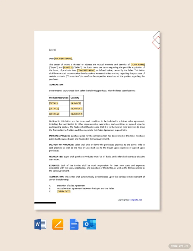 letter of intent to purchase product template