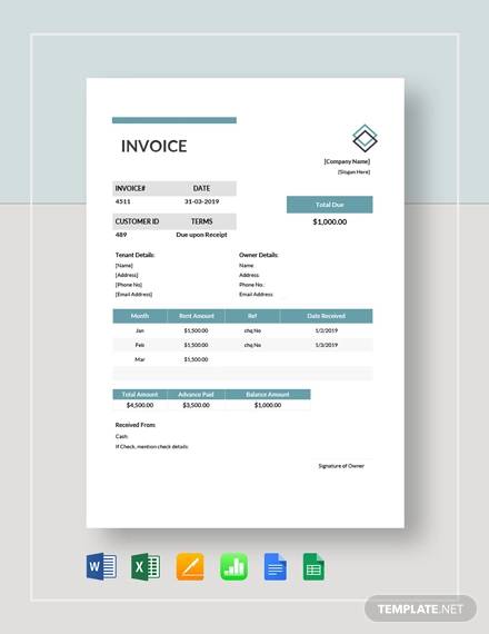 FREE 13  Sample Rent Invoice Templates in PDF MS Word