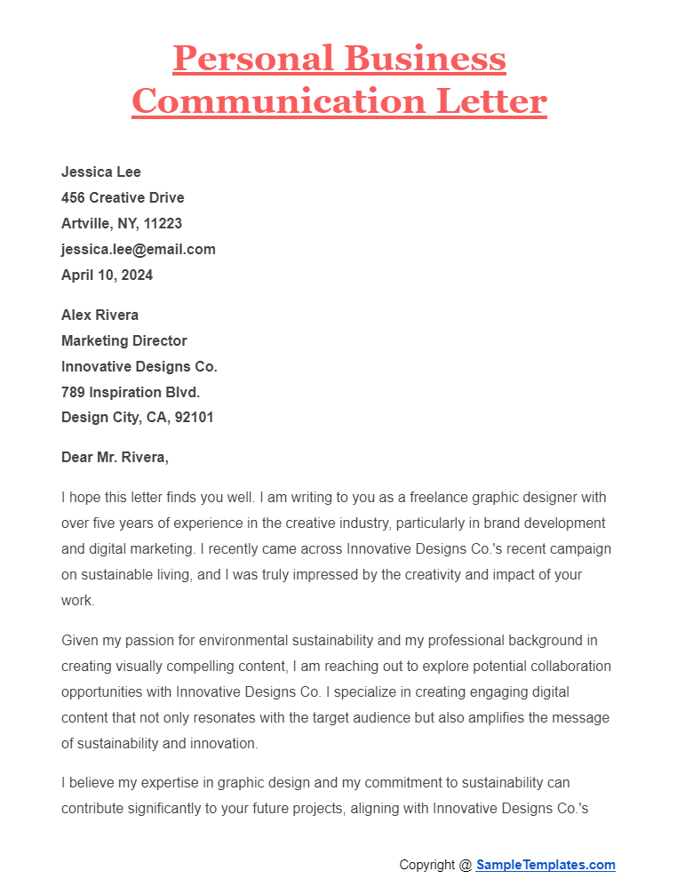 personal business communication letter