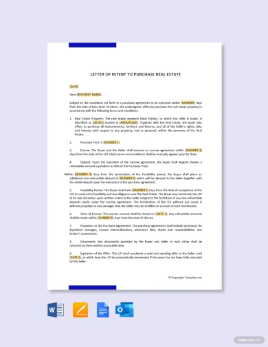 real estate letter of intent to purchase template