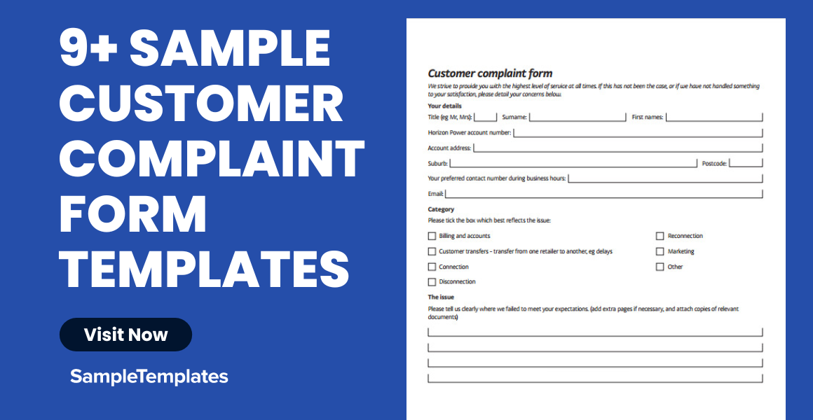sample customer complaint form template