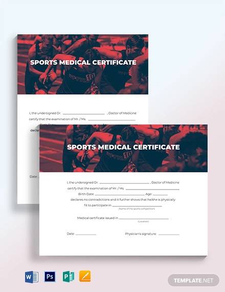 sport medical certificate template