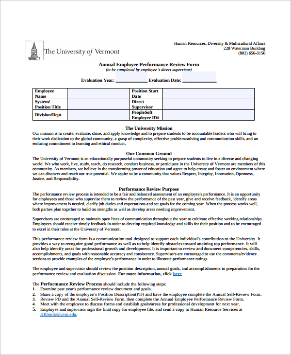 yearly employee review template