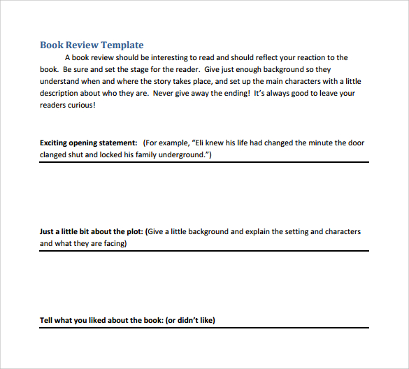book review template to print