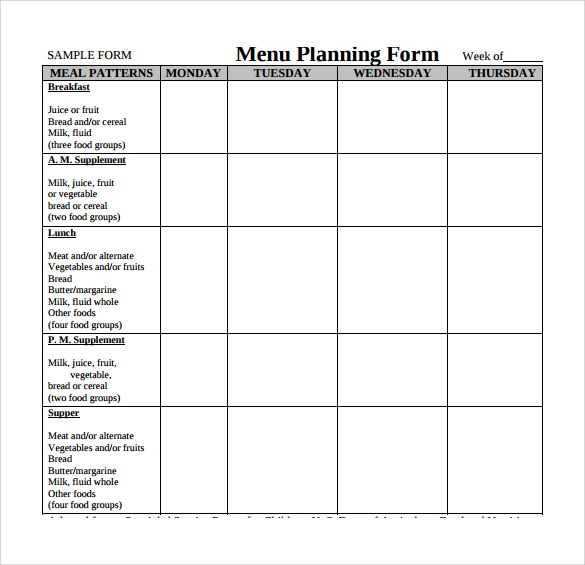 menu planning to download