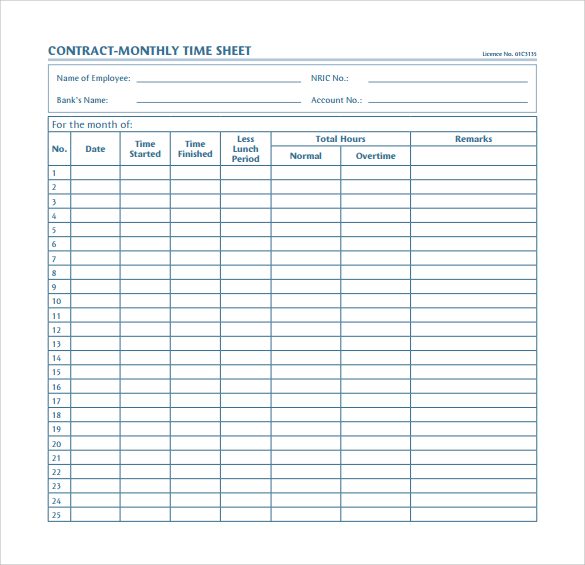 contract monthly timesheet calculator