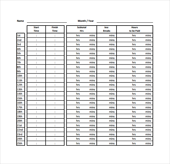 monthly timesheet calculator to print