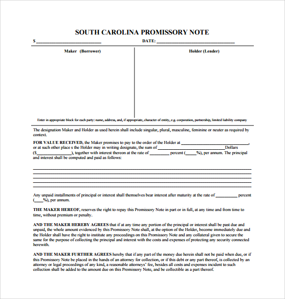 promissory note to print