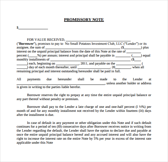 promissory note free download