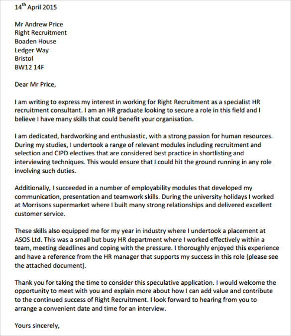 Speculative Sample Application Cover Letter Template