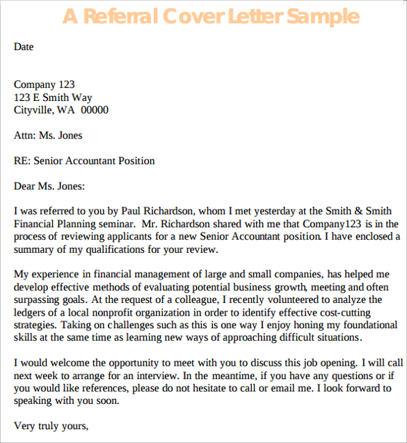 how to put referral in cover letter