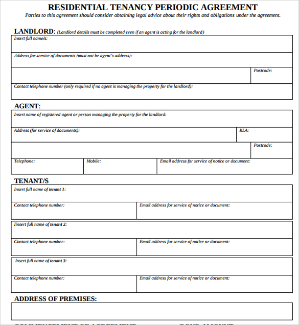 sample periodic residential lease agreement template