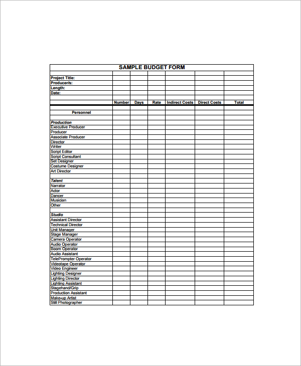 FREE 9+ Sample Film Budgets in PDF MS Word Excel Google Docs Pages