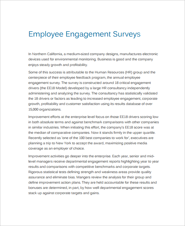 Sample Employment Engagement Survey - 11+ Documents in PDF