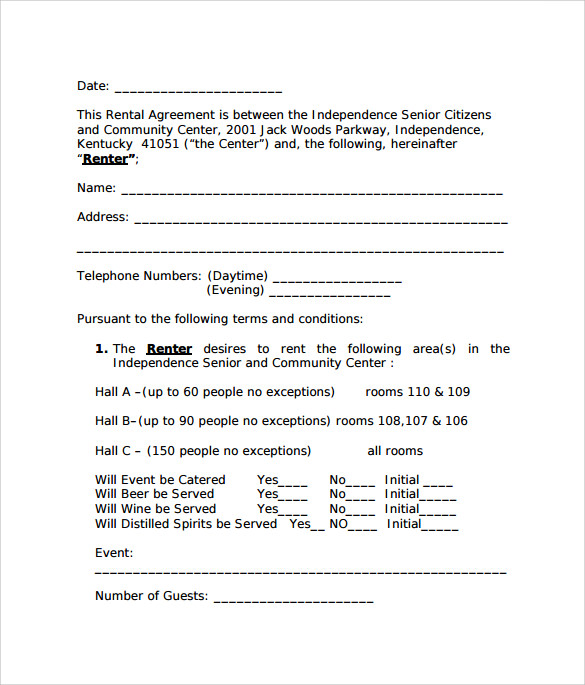 blank rental agreement template